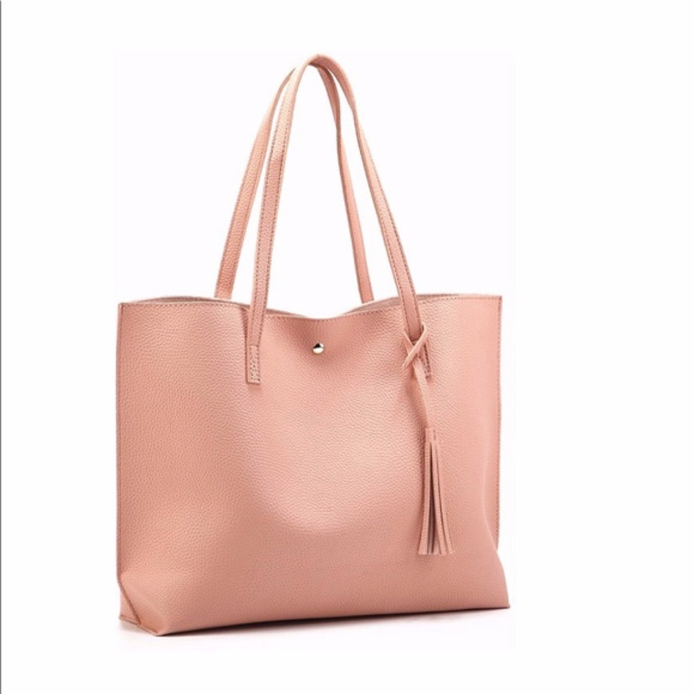 Blush Pink Shoulder Handbag Tassel Tote Bag